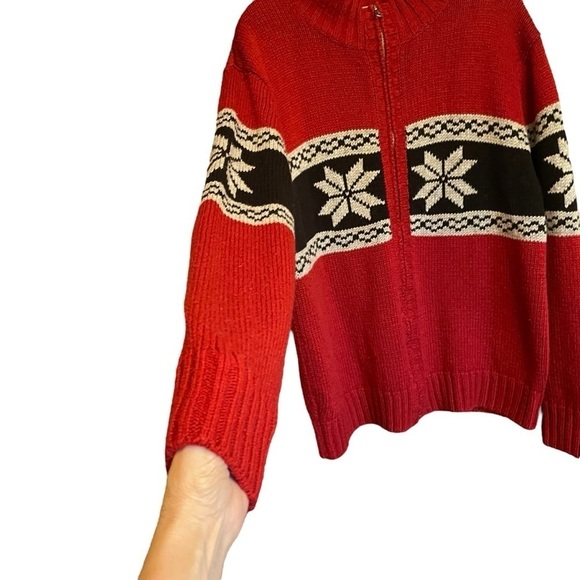 Retreat Dark Red Knit Sweater Zip up-Snowflake Design - Wool Blend - Size Large - Picture 7 of 11